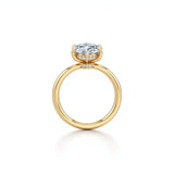 Side view of elegant oval solitaire ring with hidden halo diamonds and a classic yellow gold band for timeless beauty - Oval Solitaire Engagement Ring | Adorn By You
