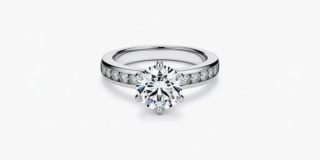 2 Carat: Six-Prong Solitaire Engagement Ring with Channel Set Band - Adorn By You - Timeless Elegance